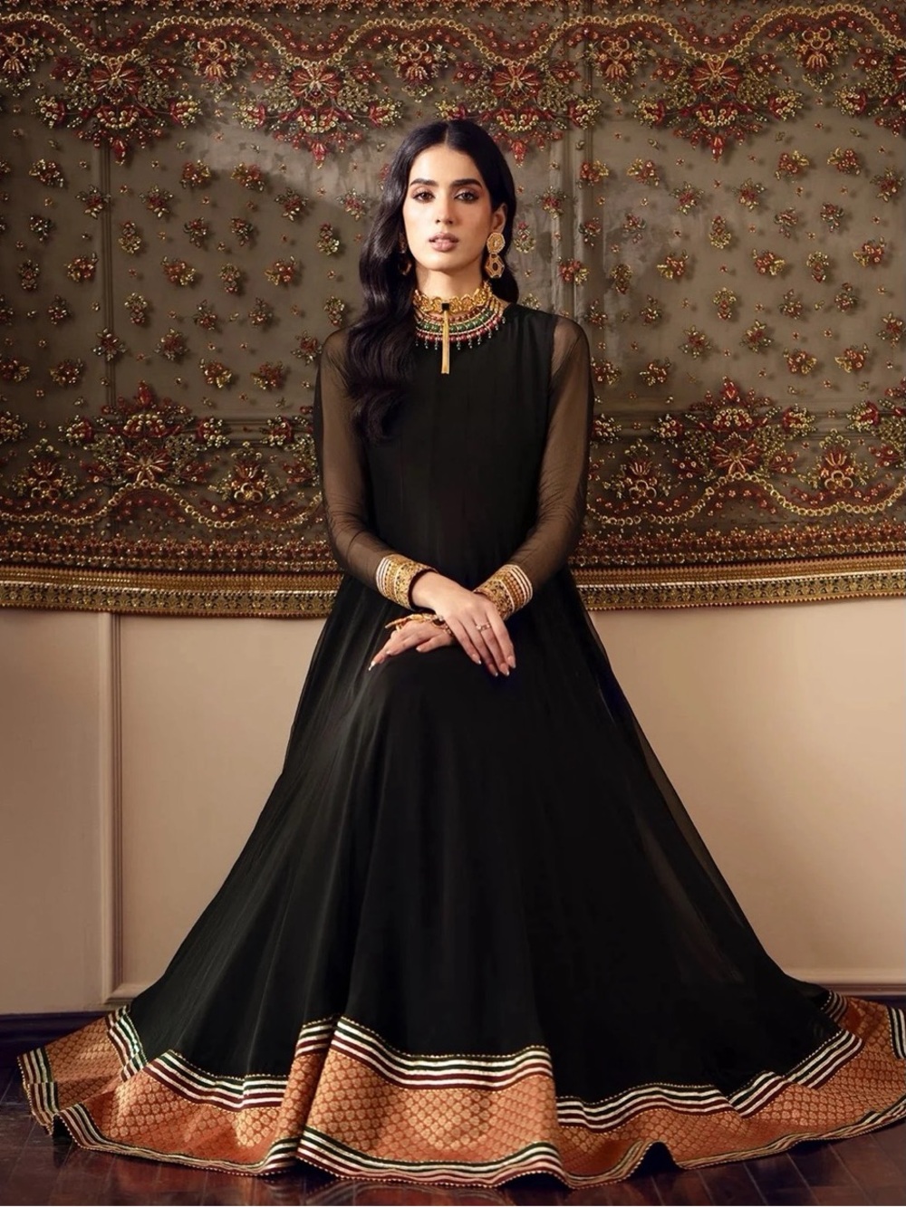 Baroque Luxury Pakistani Formal Anarkali Lehenga Embellished Heavy Dupatta